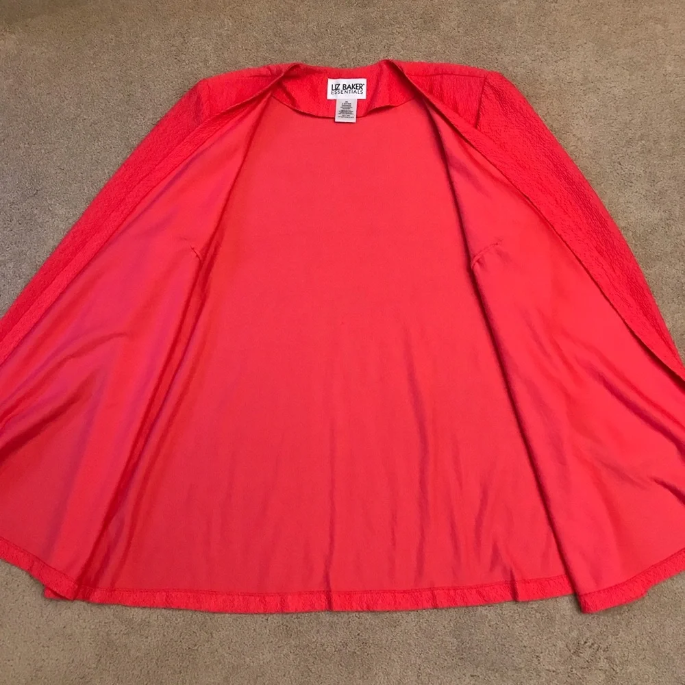 Liz Baker Open Front Dress Jacket Size 2X Coral Textured Mid Length USA Made